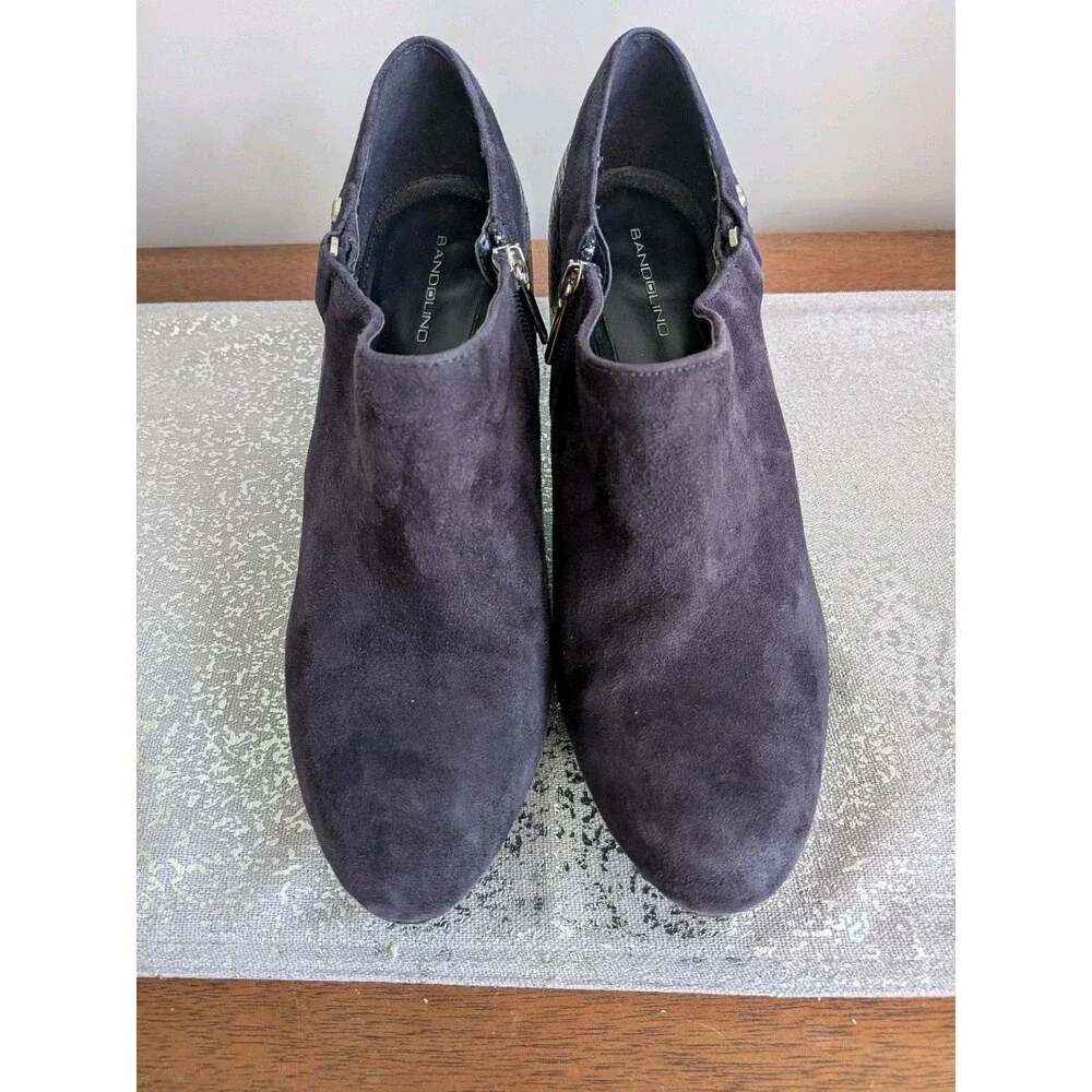 Bandolino Cassion Bootie Shoes Women's 10 M Navy Suede Black Leather Snake Print
